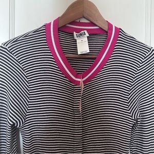 Sonia by Sonia Rykiel Black/White/Pink Striped Cotton Cardigan Lightweight Layer